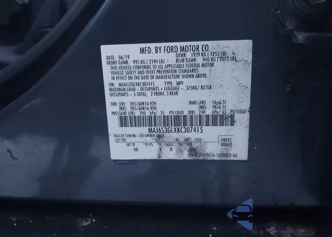 2019 Ford Ecosport Se z USA, uszkodzony, nr VIN MAJ6S3GLXKC307415